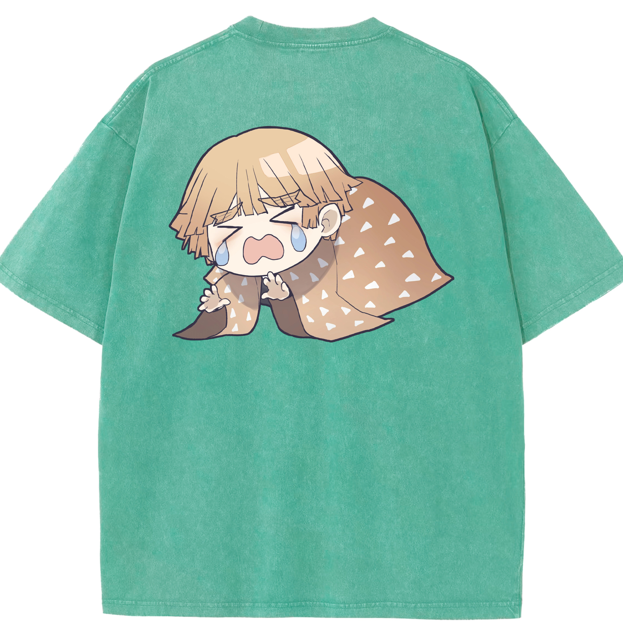（画像用） 鬼滅の刃（きめつのやいば）我妻 善逸／あがつま ぜんいつ Agatsuma Zenitsu 綿100% ヴィンテージ風 半袖Tシャツ（背面プリント）